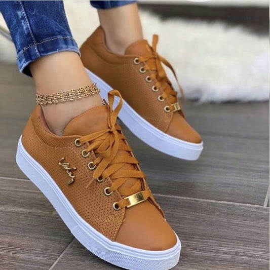 Women's Flat Thick Sole Lace Up Sneakers